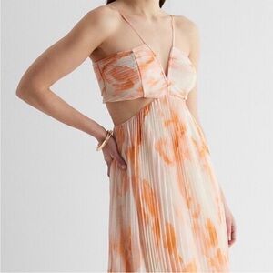 Express Peach and Cream Pleated Cami Dress
